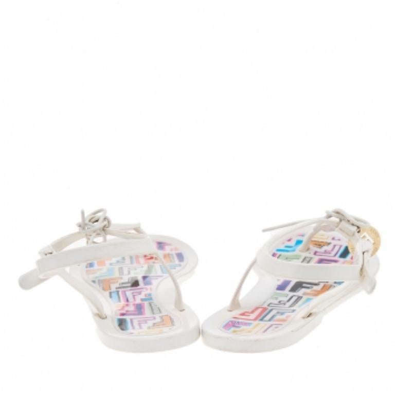 Gray Fendi White Jelly Logo Charm Sunny Thong Flat Sandals Size 39