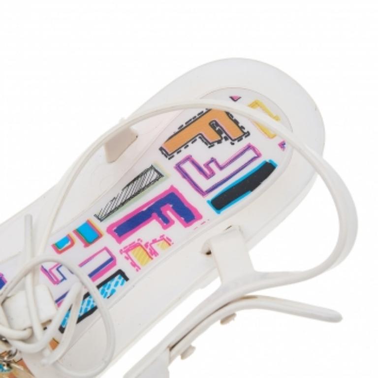 Fendi White Jelly Logo Charm Sunny Thong Flat Sandals Size 39 1