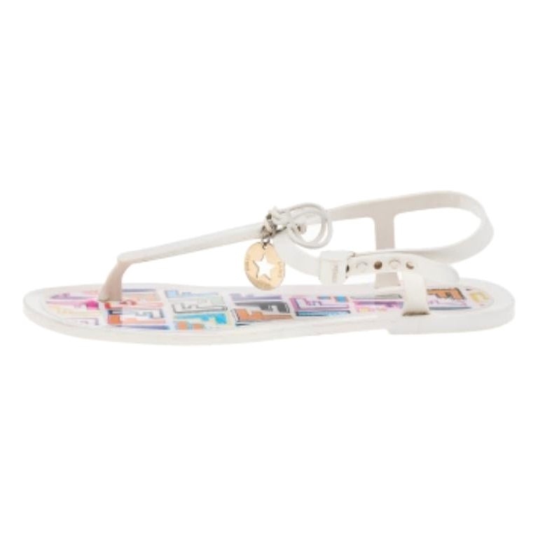 Fendi White Jelly Logo Charm Sunny Thong Flat Sandals Size 39