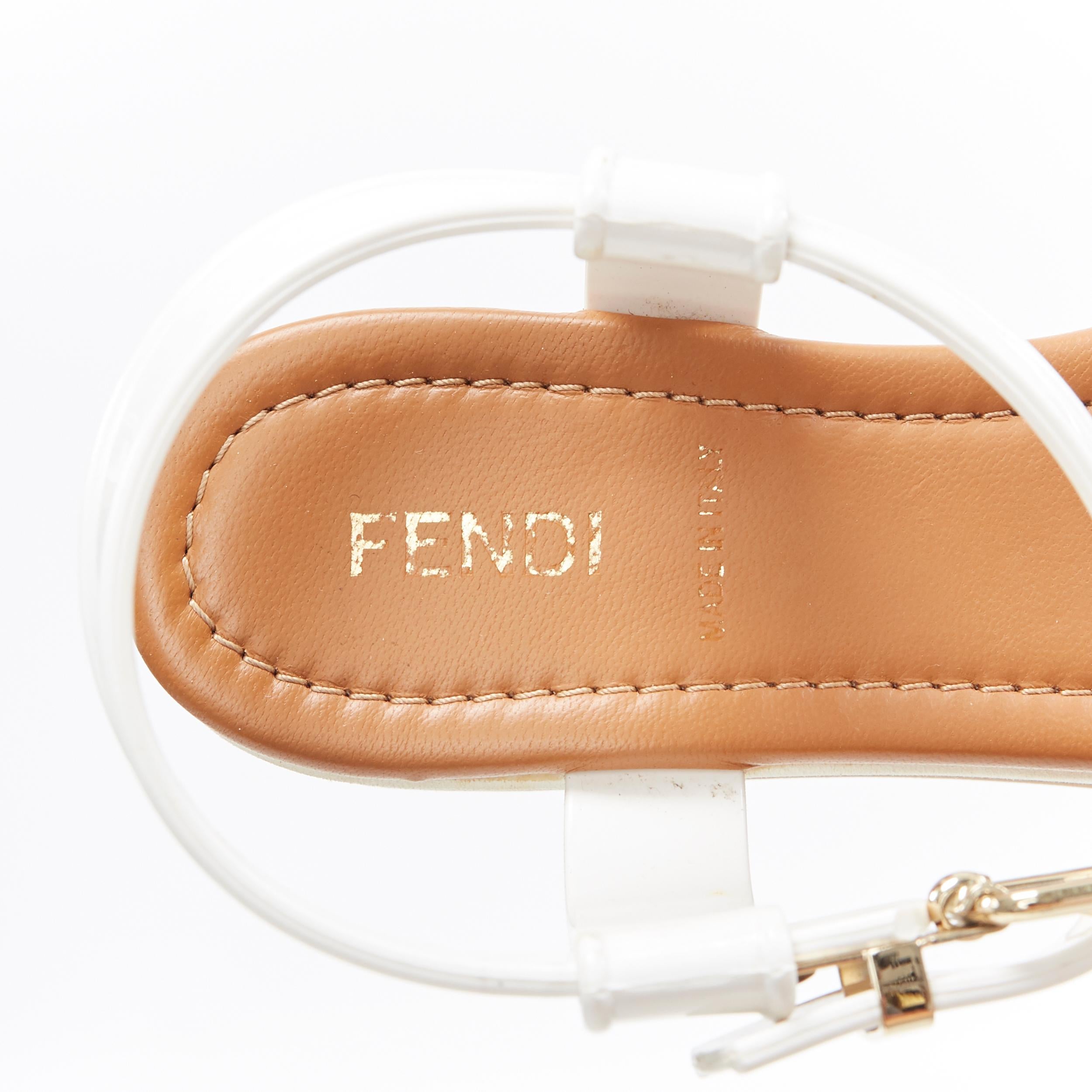 FENDI white jelly rubber ankle strap beige tricolor flat platform sandals EU36 2