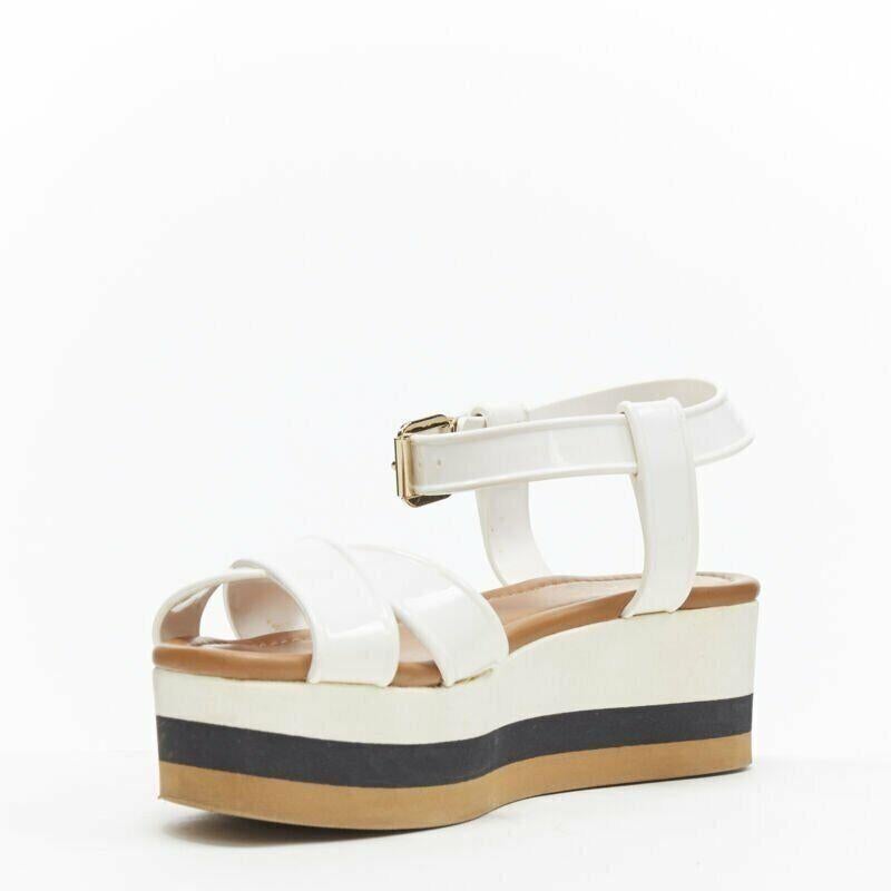 Women's FENDI white jelly rubber ankle strap beige tricolor flat platform sandals EU36