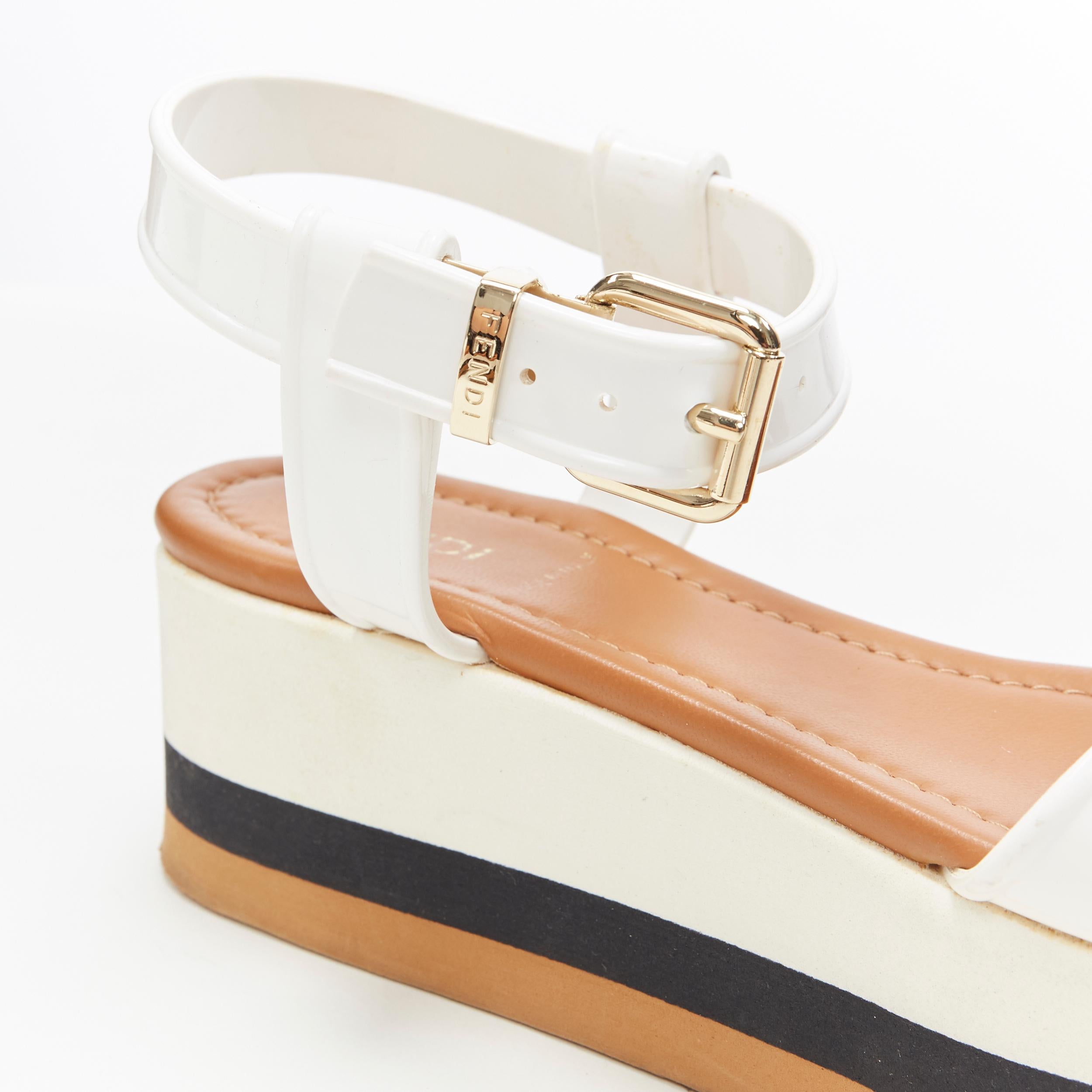 FENDI white jelly rubber ankle strap beige tricolor flat platform sandals EU36 In Good Condition In Hong Kong, NT