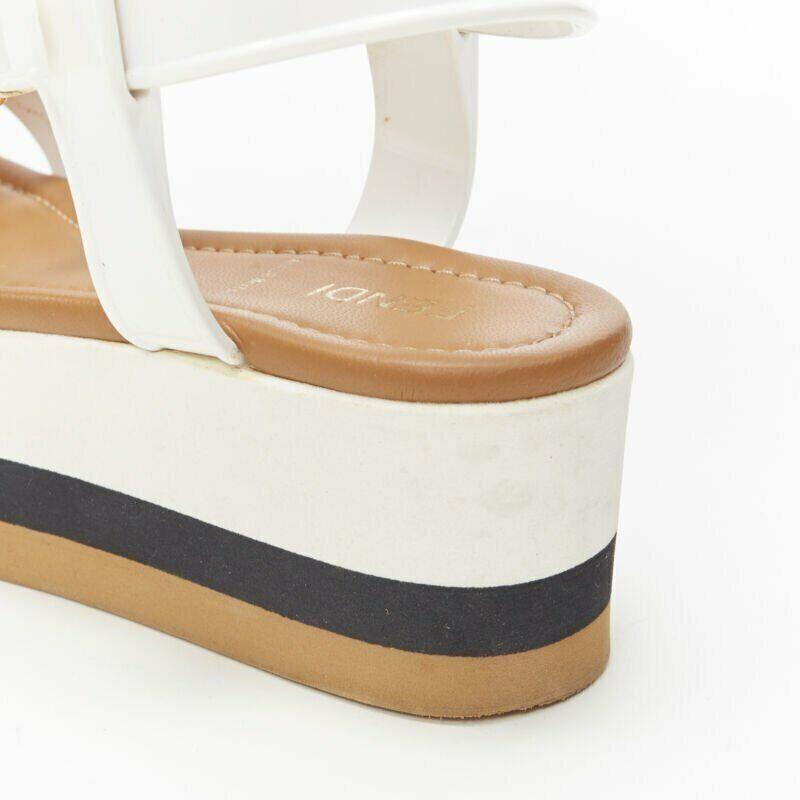FENDI white jelly rubber ankle strap beige tricolor flat platform sandals EU36 4