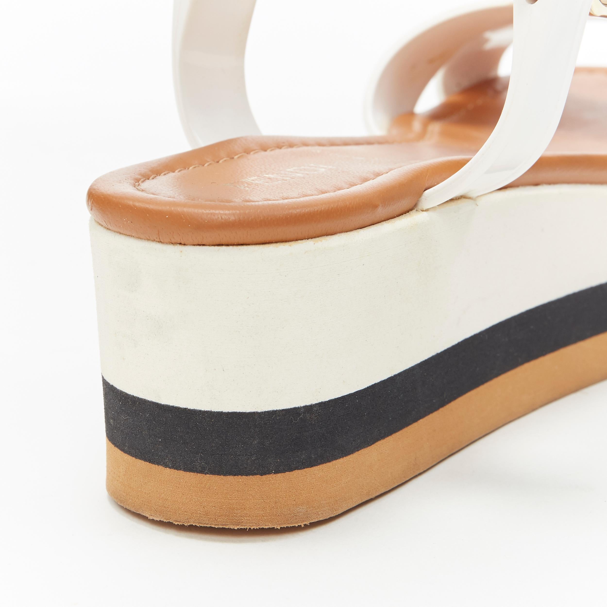 FENDI white jelly rubber ankle strap beige tricolor flat platform sandals EU36 1