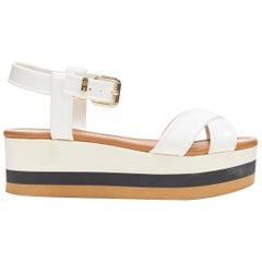 FENDI white jelly rubber ankle strap beige tricolor flat platform sandals EU36