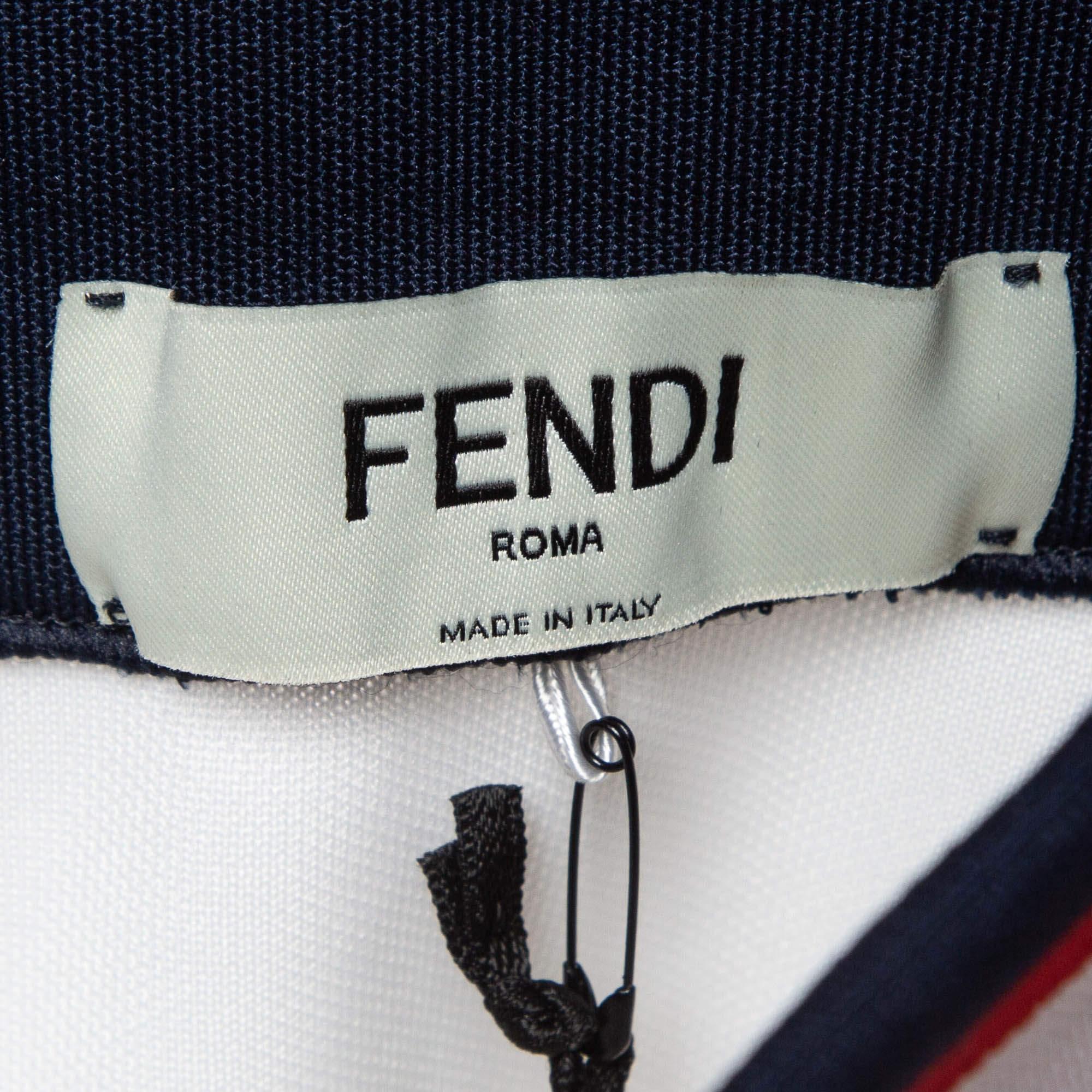 Fendi White Jersey Knit Zucca Stripe Detail Pencil Skirt S 1