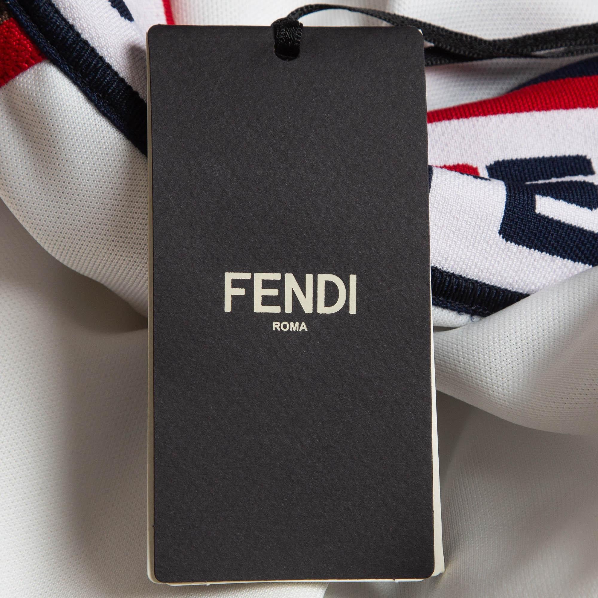 Fendi White Jersey Knit Zucca Stripe Detail Pencil Skirt S 3