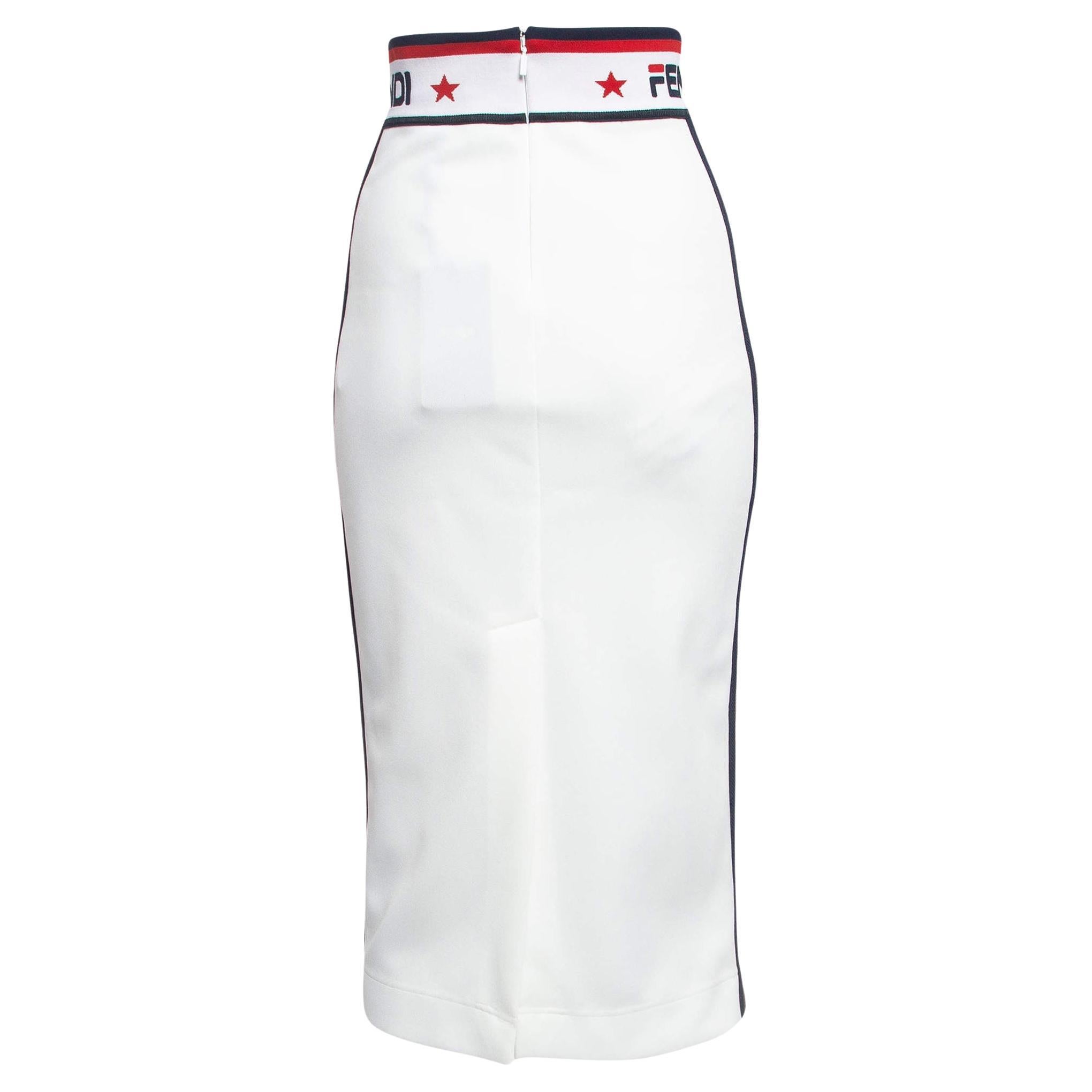 Fendi White Jersey Knit Zucca Stripe Detail Pencil Skirt S