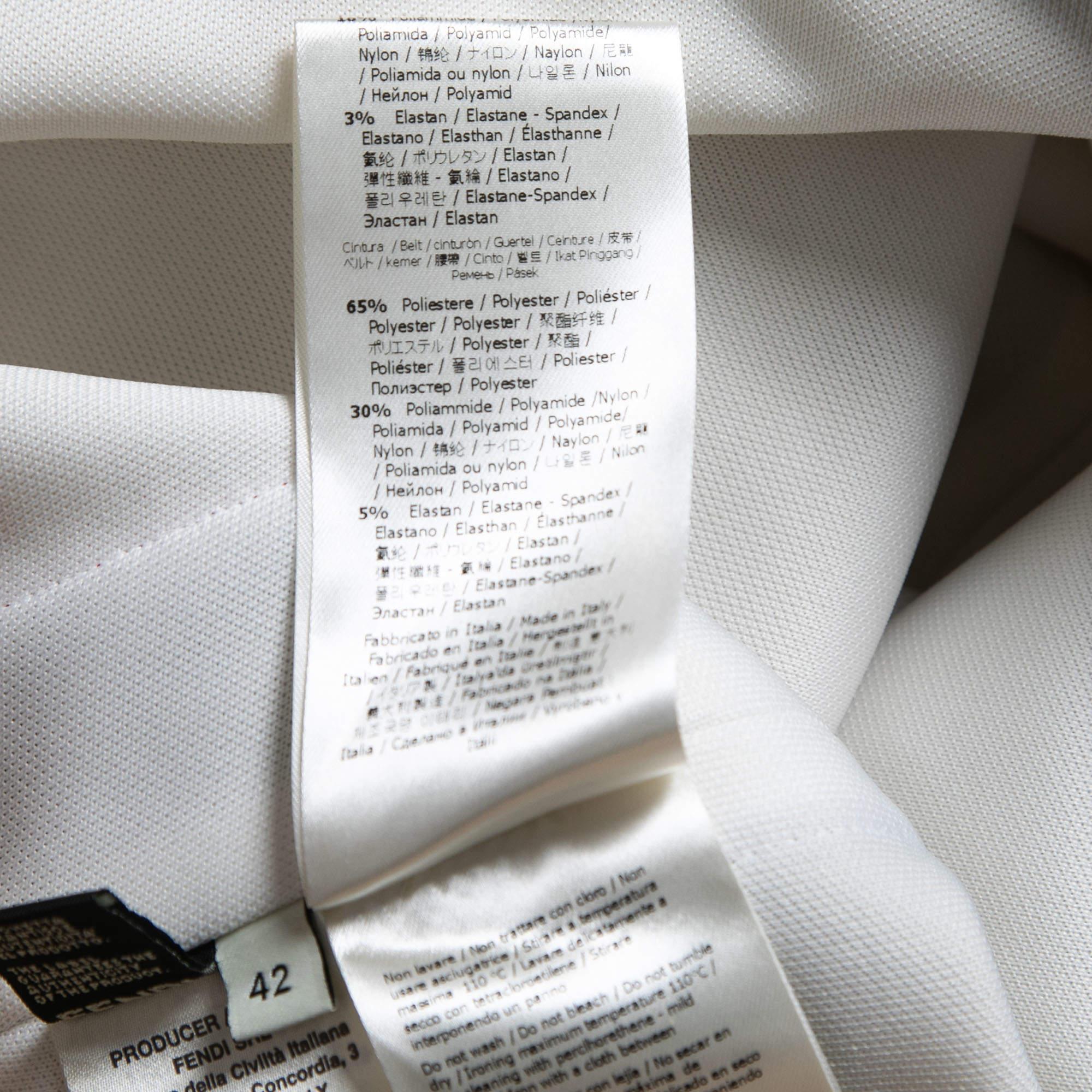 Women's Fendi White Jersey Zucca Motif Stripe Detail Midi Pencil Skirt M