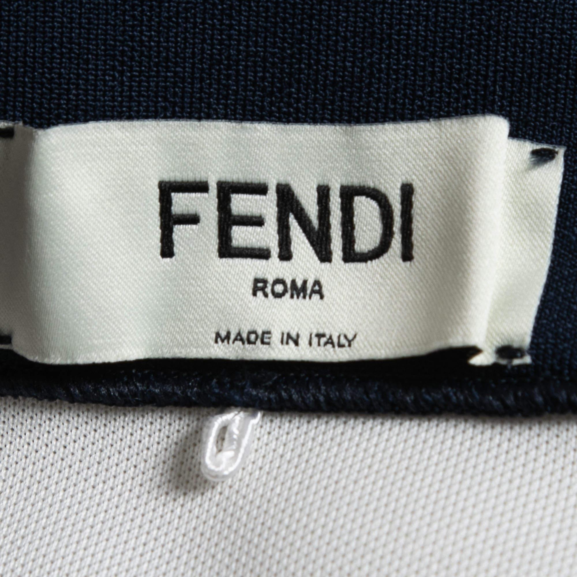 Fendi White Jersey Zucca Motif Stripe Detail Midi Pencil Skirt M 1
