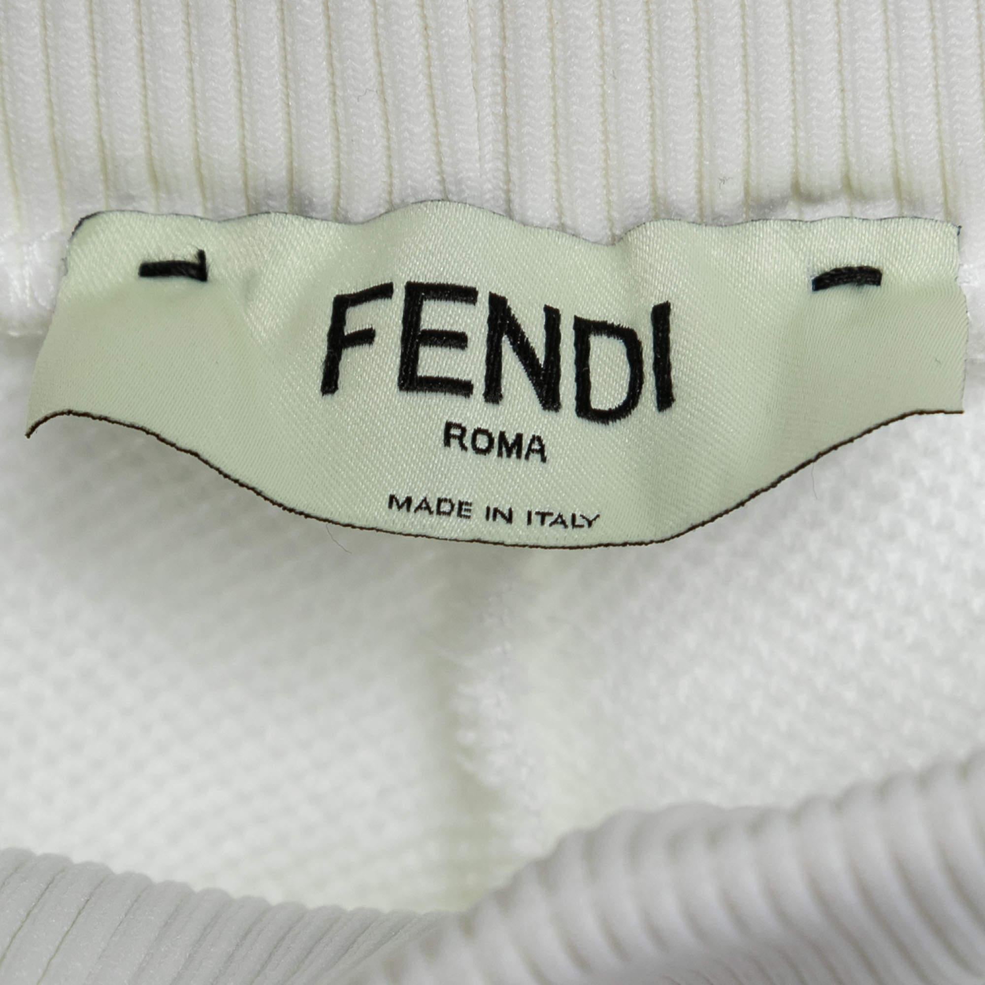 Fendi White Knit Logo Band Trim Track Pants M 1