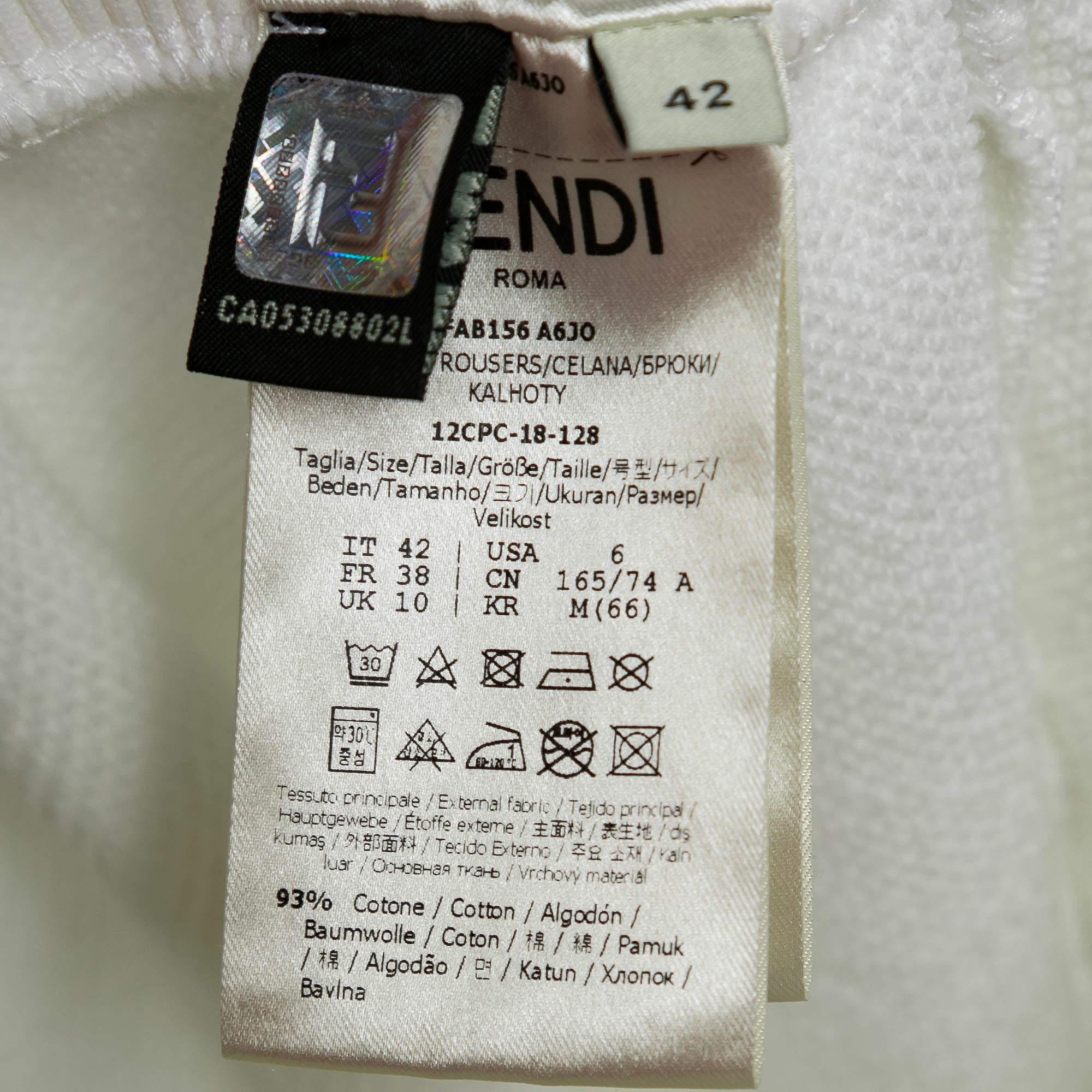 Fendi White Knit Logo Band Trim Track Pants M 2
