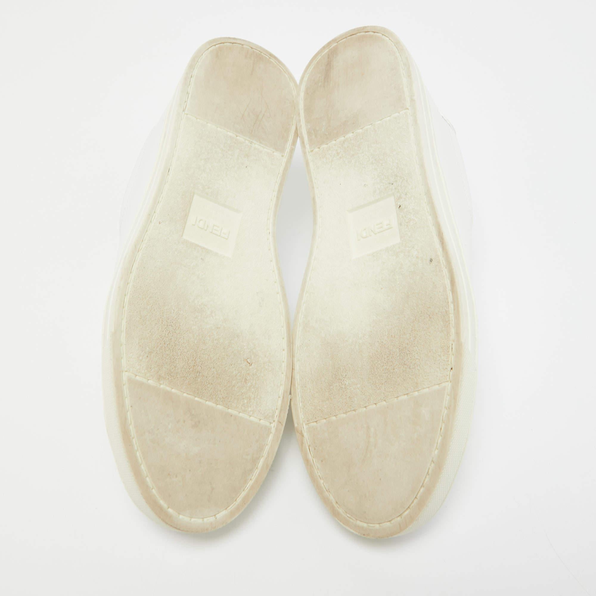 Fendi White Leather and Logo Knit Fabric Rockoko Slip On Sneakers Size 39 4