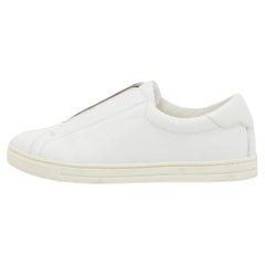 Fendi White Leather and Logo Knit Fabric Rockoko Slip On Sneakers Size 39