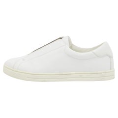 Fendi White Leather and Logo Knit Fabric Rockoko Slip On Sneakers Size 39