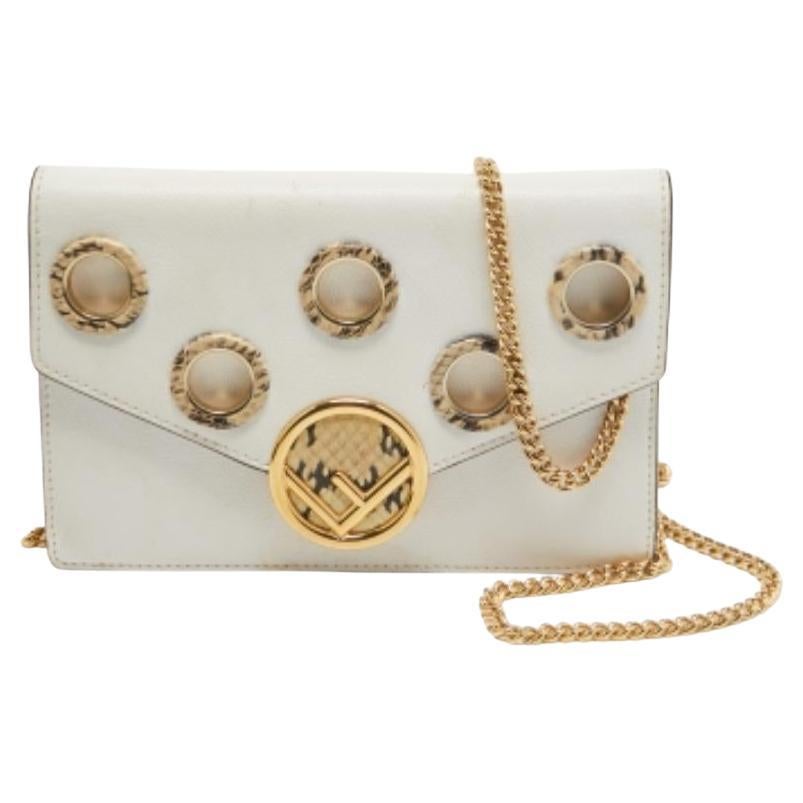 Fendi White Leather and Python Trim F is Fendi Wallet on Chain For Sale