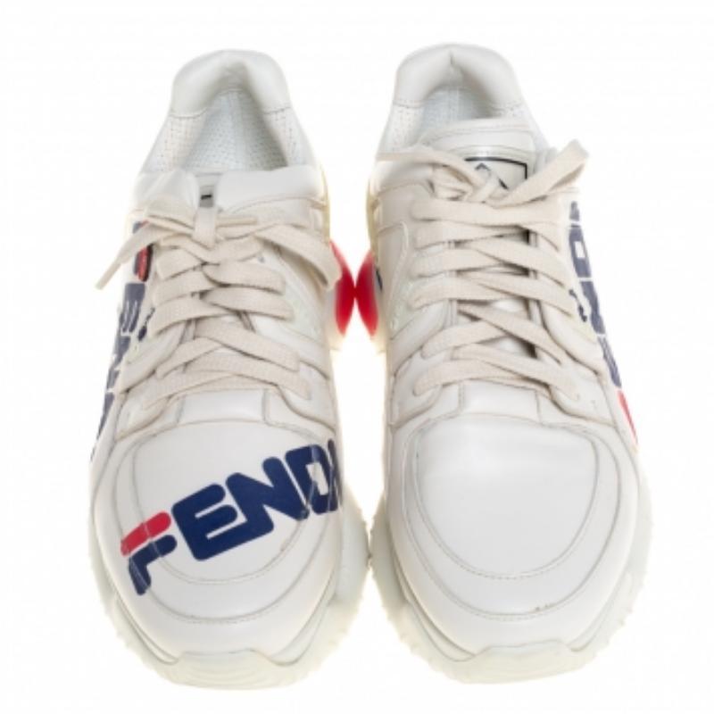Fendi White Leather And Rubber Fendi-Fila Mania Logo Low Top Sneakers Size 39 For Sale 1