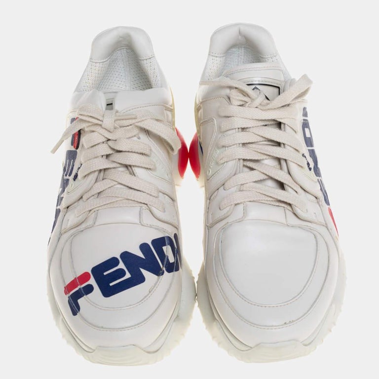 Fendi White Leather And Rubber Fendi-Fila Mania Logo Low Top