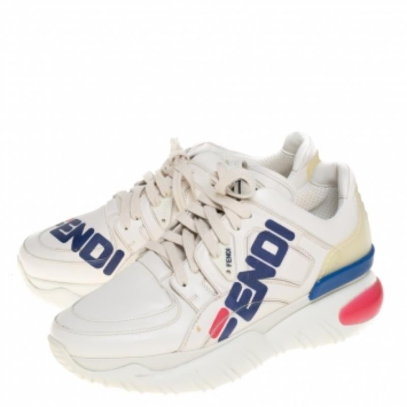 Fendi White Leather And Rubber Fendi-Fila Mania Logo Low Top Sneakers Size 39 For Sale 3