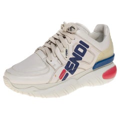 Used Fendi White Leather And Rubber Fendi-Fila Mania Logo Low Top Sneakers Size 39