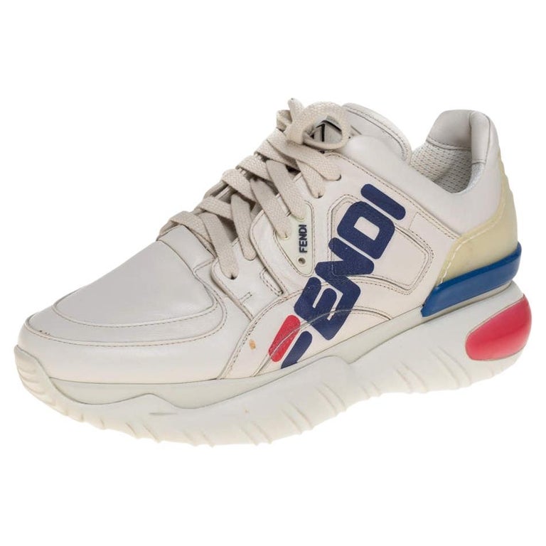 Fendi White Leather And Rubber Fendi-Fila Mania Logo Low Top Sneakers Size  39 For Sale at 1stDibs