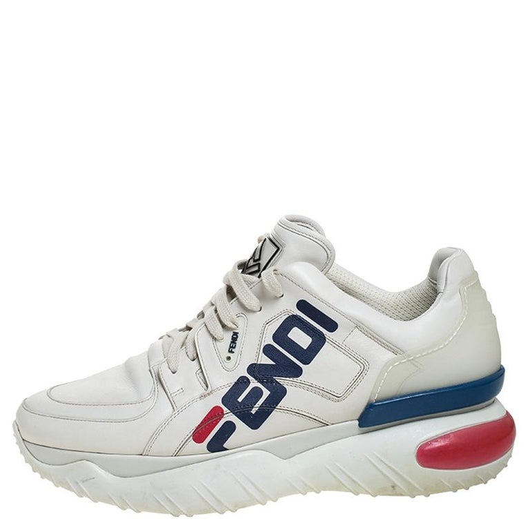 Fendi White Leather And Rubber Fendi-Fila Mania Logo Low Top Sneakers Size  45 at 1stDibs