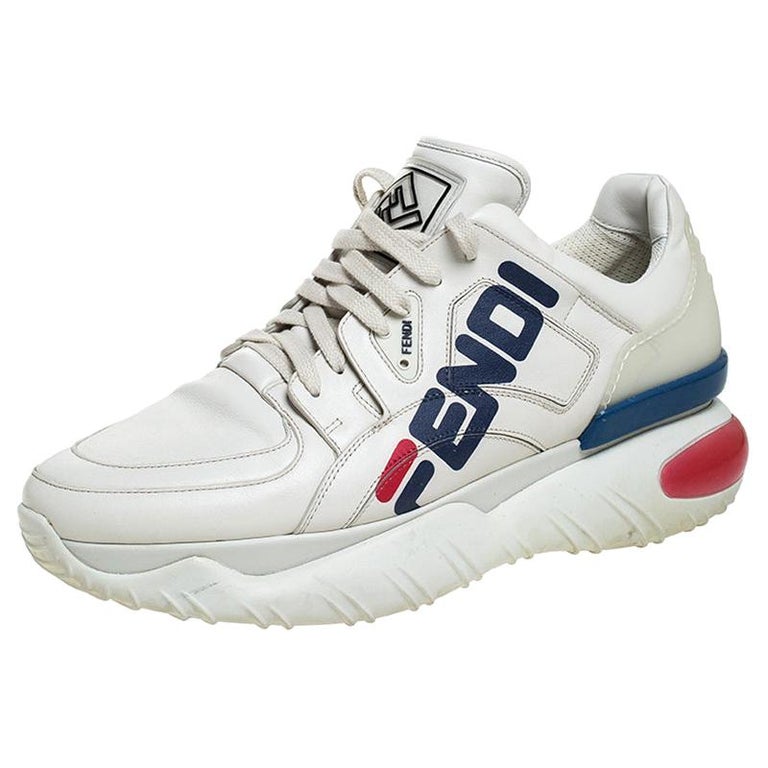Fendi White Leather And Rubber Fendi-Fila Mania Logo Low Top Sneakers Size  45 at 1stDibs