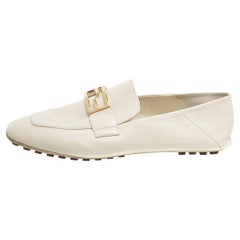 Fendi White Leather Baguette Loafers Size 39