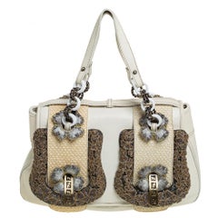 Fendi White Leather Beads Embellished B Shoulder Bag