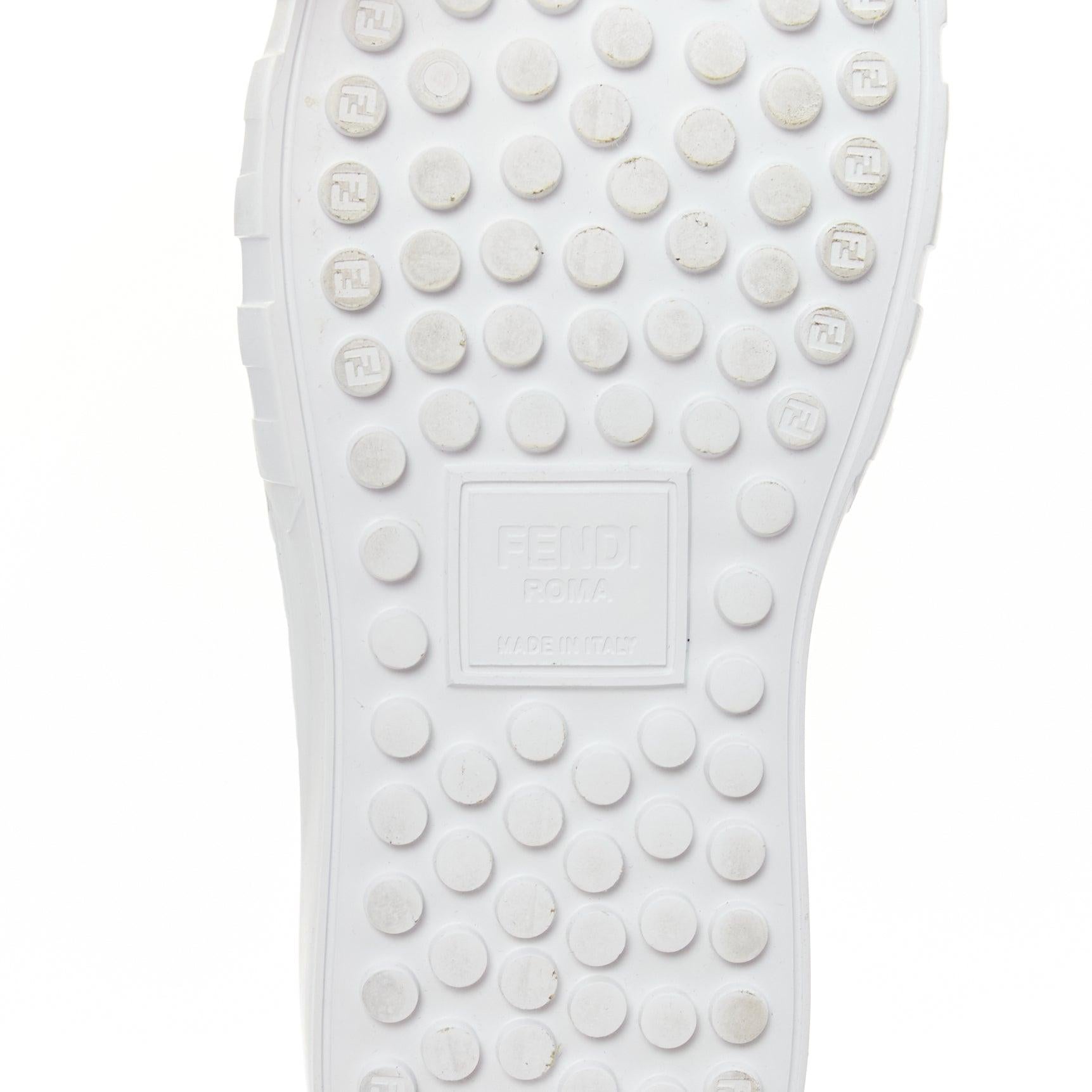 FENDI Weißes Leder Canvas Logo Schnallen T Strap Platform Sneakers EU41 im Angebot 6