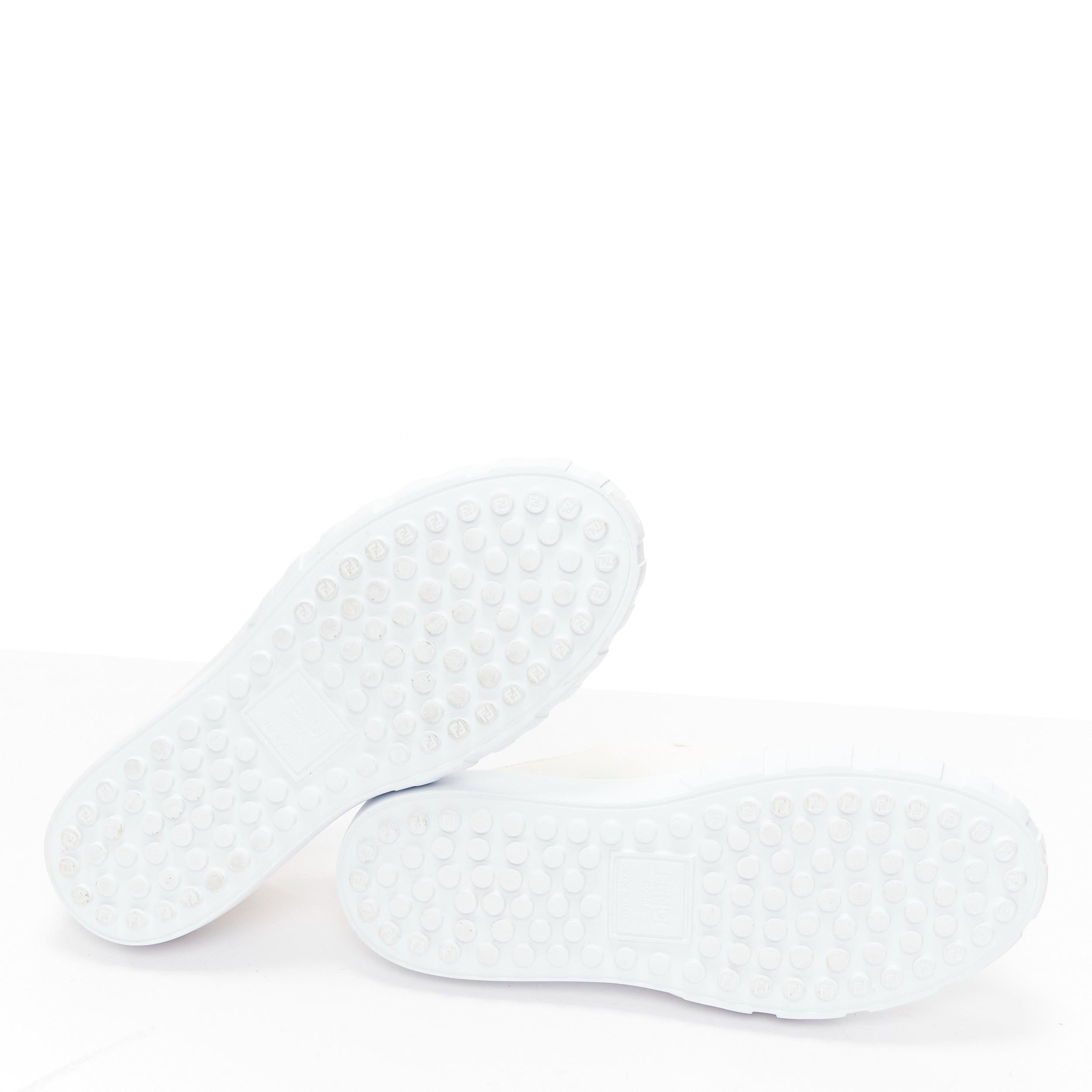 FENDI Weißes Leder Canvas Logo Schnallen T Strap Platform Sneakers EU41 im Angebot 7
