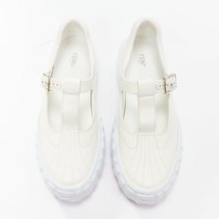 FENDI white leather canvas logo buckles t strap platform sneakers EU41