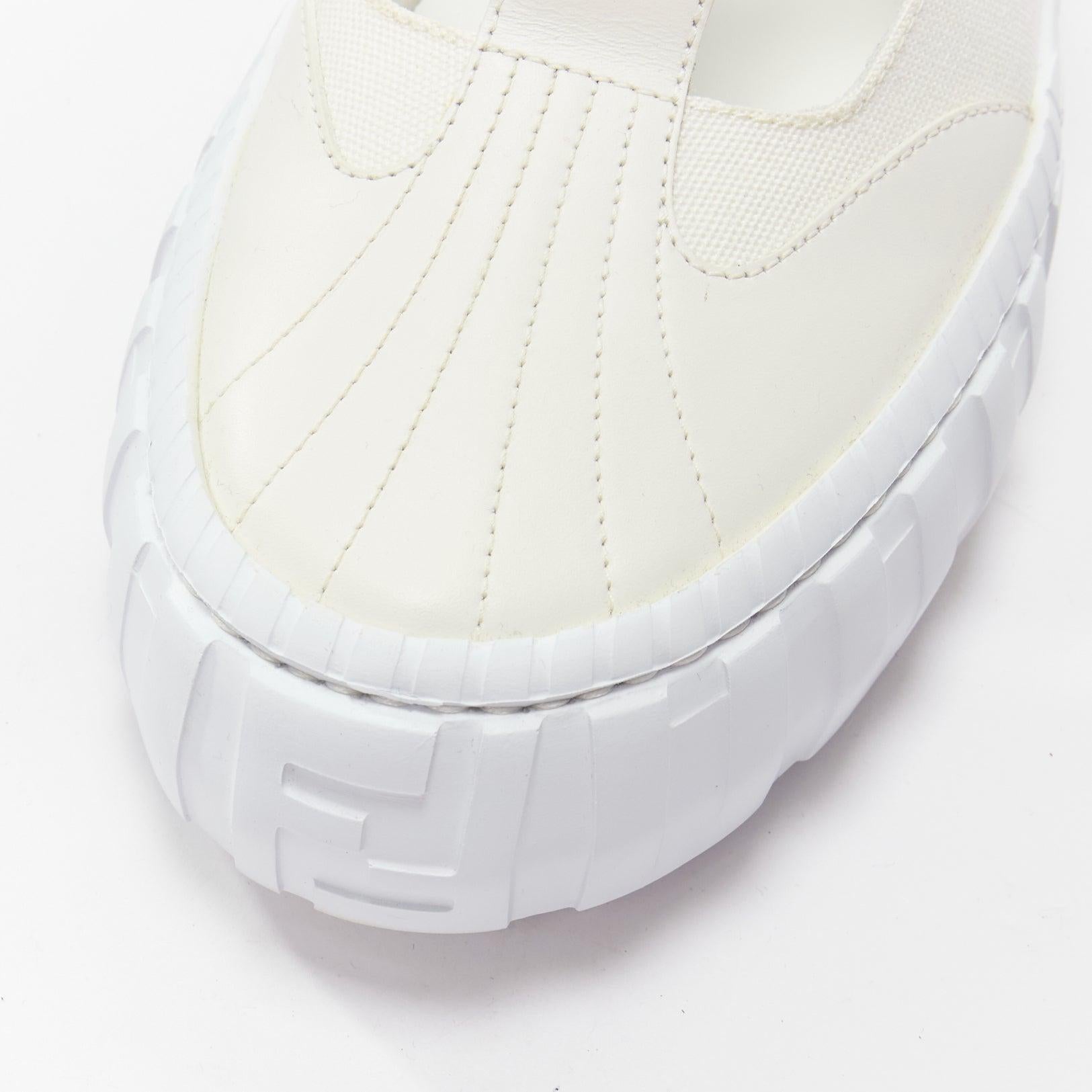 FENDI Weißes Leder Canvas Logo Schnallen T Strap Platform Sneakers EU41 im Angebot 4