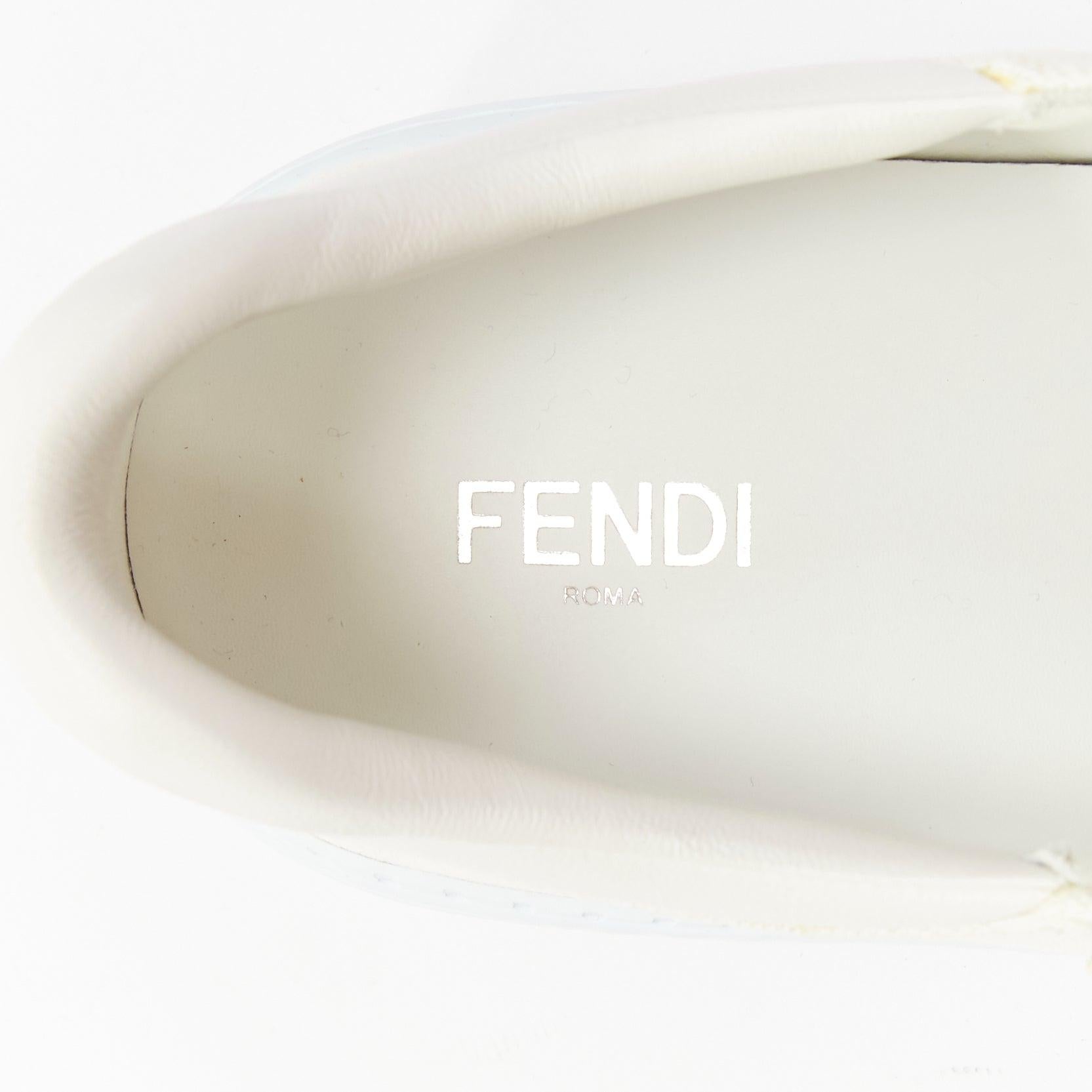 FENDI Weißes Leder Canvas Logo Schnallen T Strap Platform Sneakers EU41 im Angebot 5