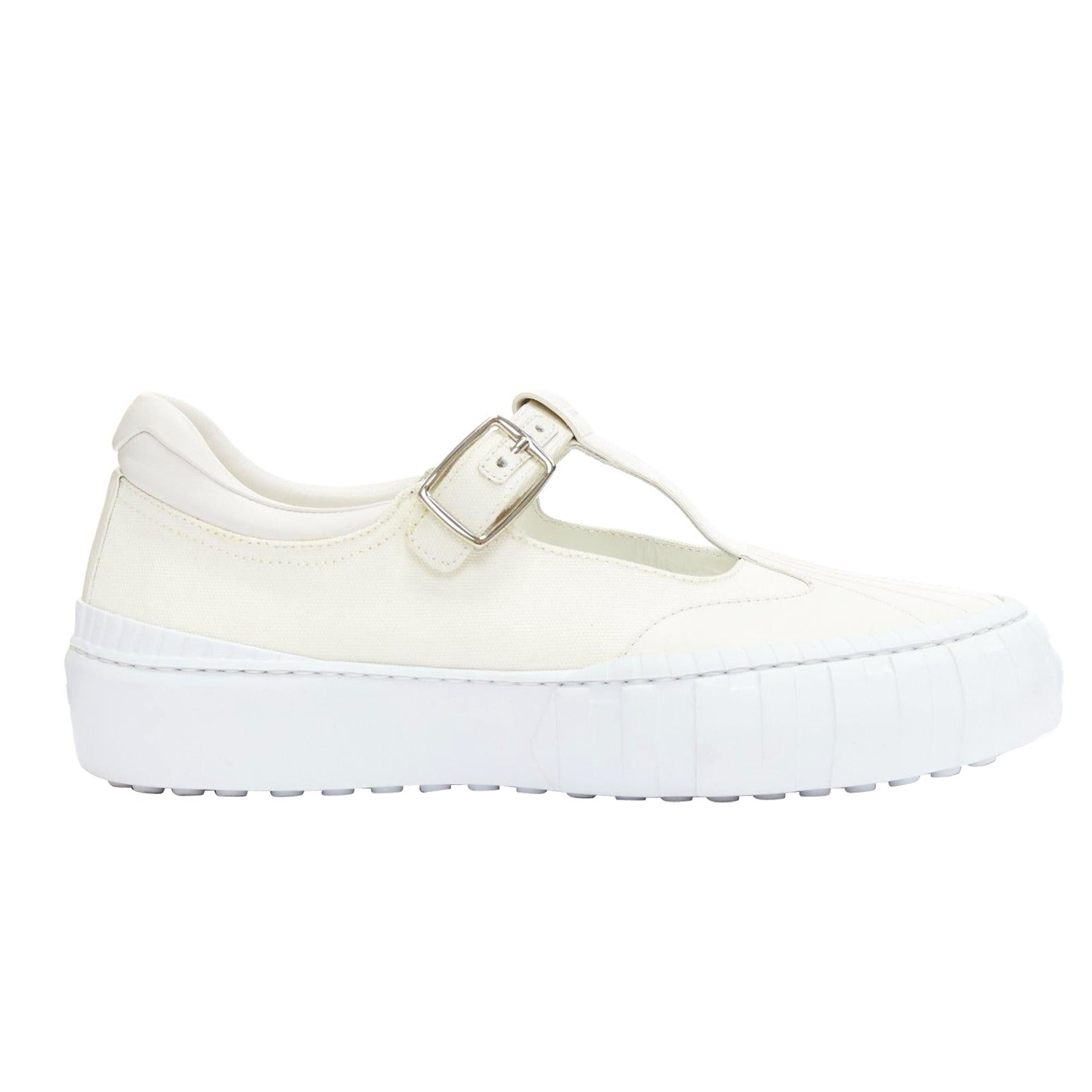 FENDI white leather canvas logo buckles t strap platform sneakers EU41