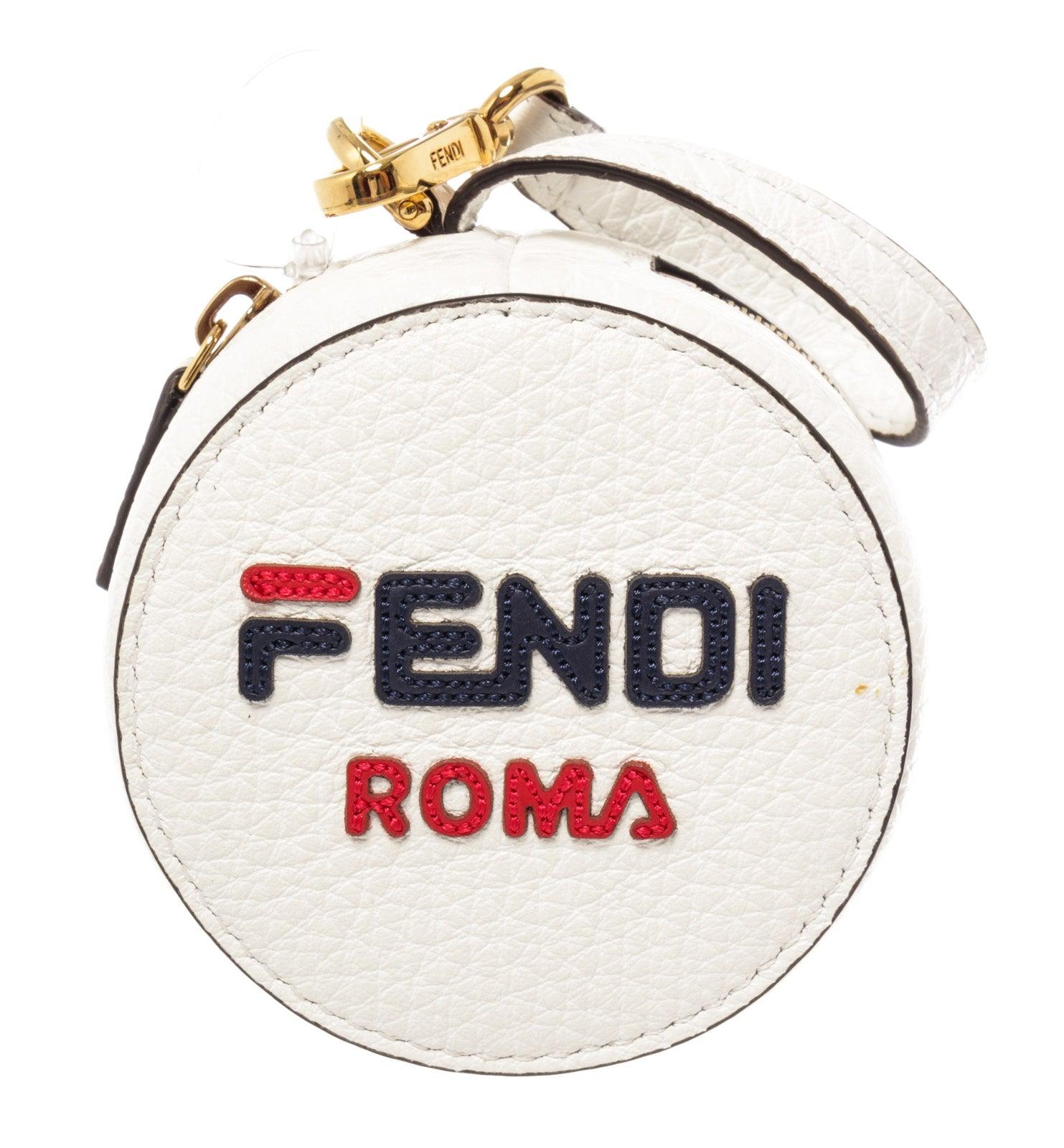 Fendi White Leather Coin Purse With Foldable Nylon Backpack In Good Condition In Irvine, CA