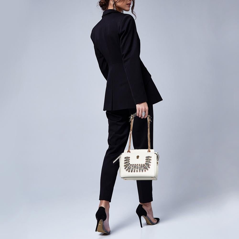 Fendi White Leather Dotcom Whipstitch Shoulder Bag In Excellent Condition In Dubai, Al Qouz 2