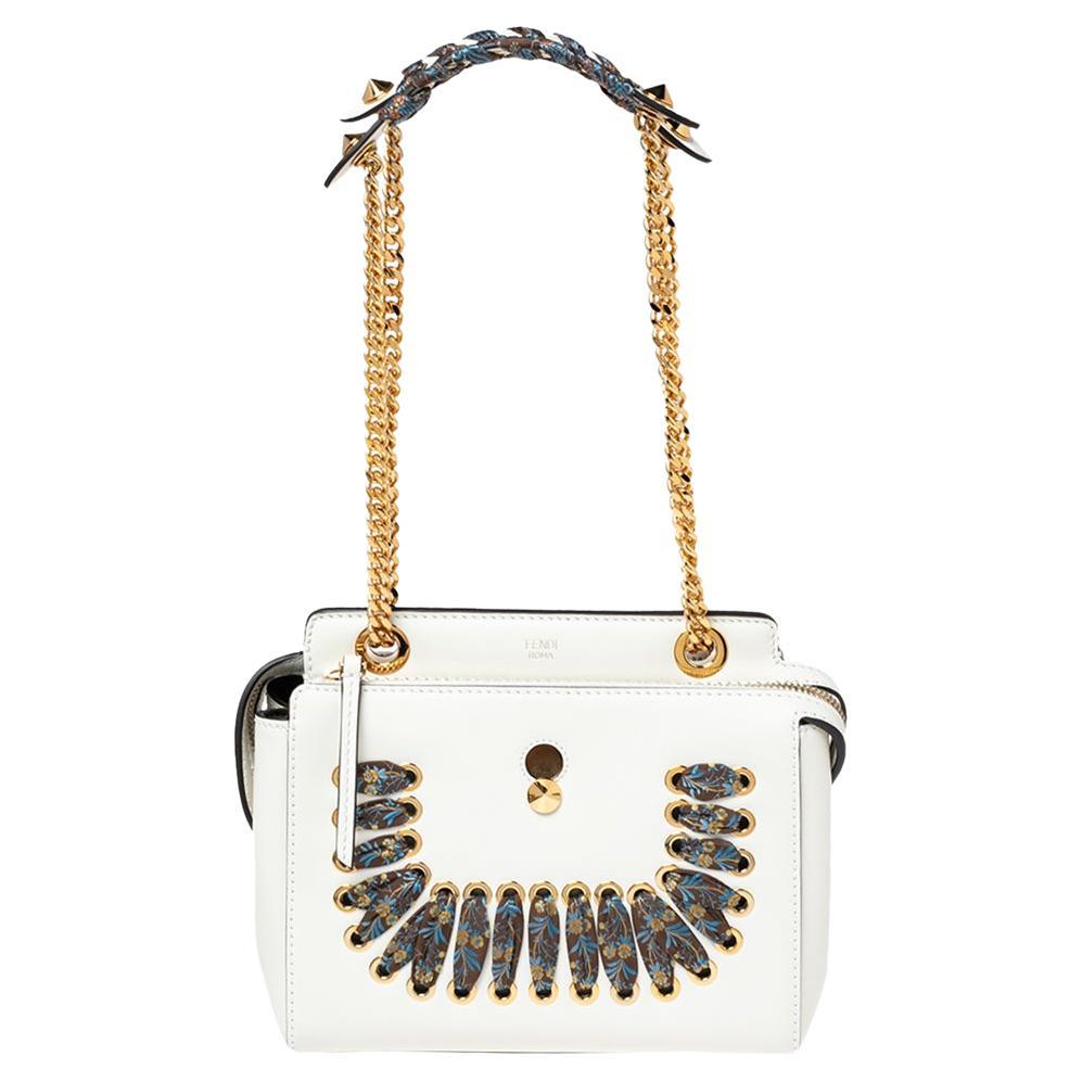 FENDI white leather PEEKABOO MINI WHIPSTITCH Shoulder Bag at 1stDibs