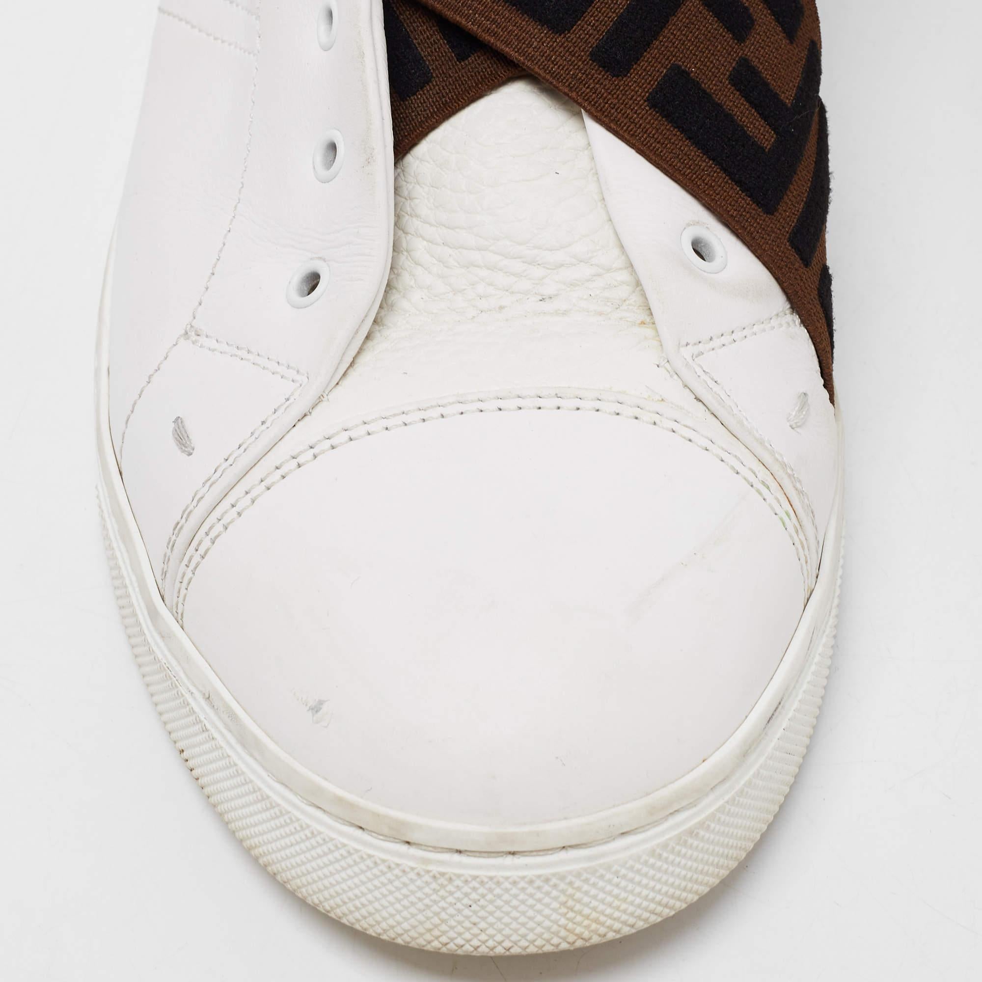 Women's Fendi White Leather FF Crisscross Strap Slip On Sneakers Size 43.5