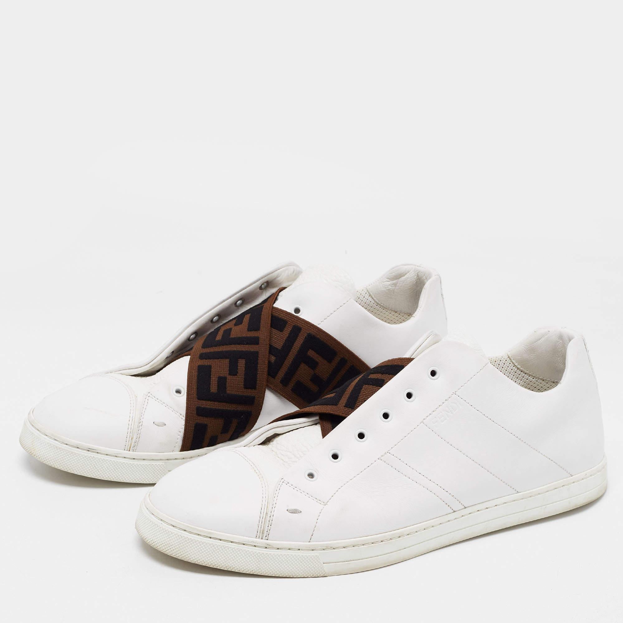 Fendi White Leather FF Crisscross Strap Slip On Sneakers Size 43.5 4
