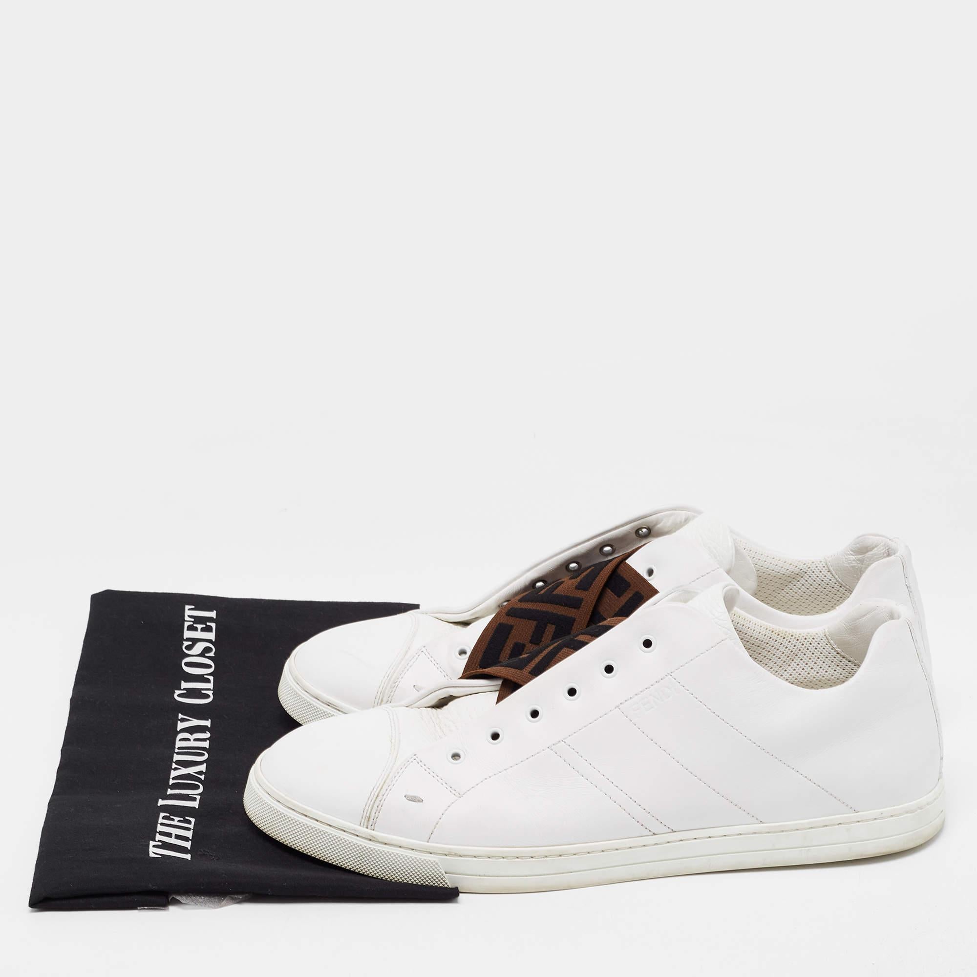 Fendi White Leather FF Crisscross Strap Slip On Sneakers Size 43.5 5