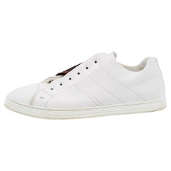 Fendi White Leather FF Crisscross Strap Slip On Sneakers Size 43.5