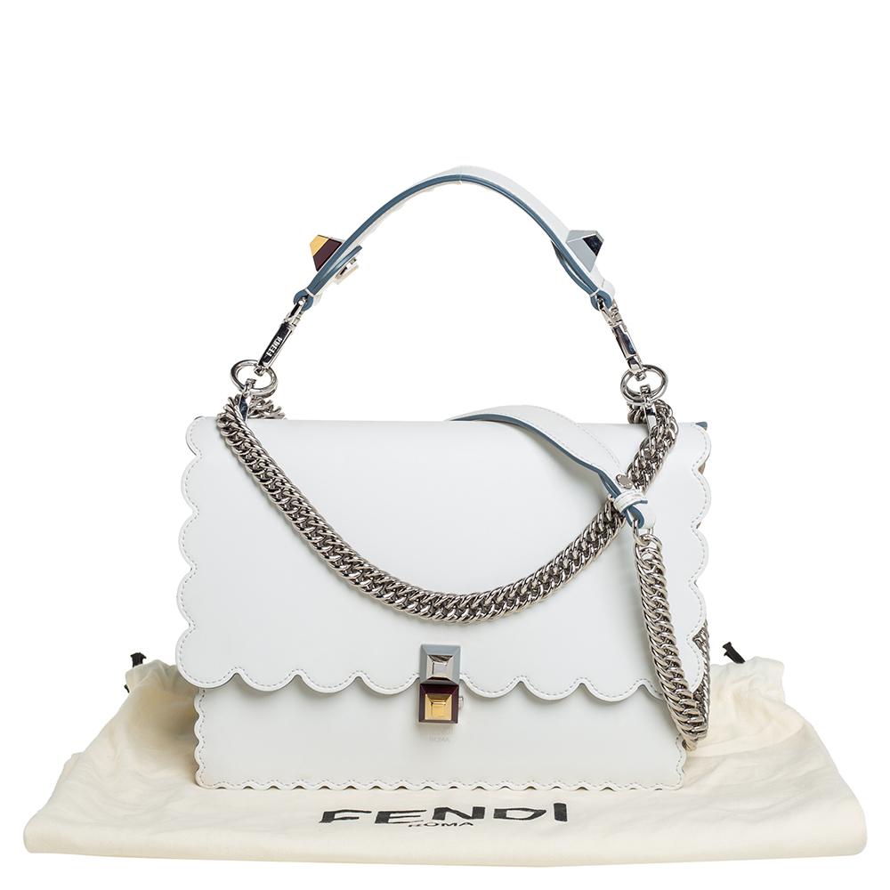 Fendi White Leather Kan I Scalloped Crossbody Bag 8