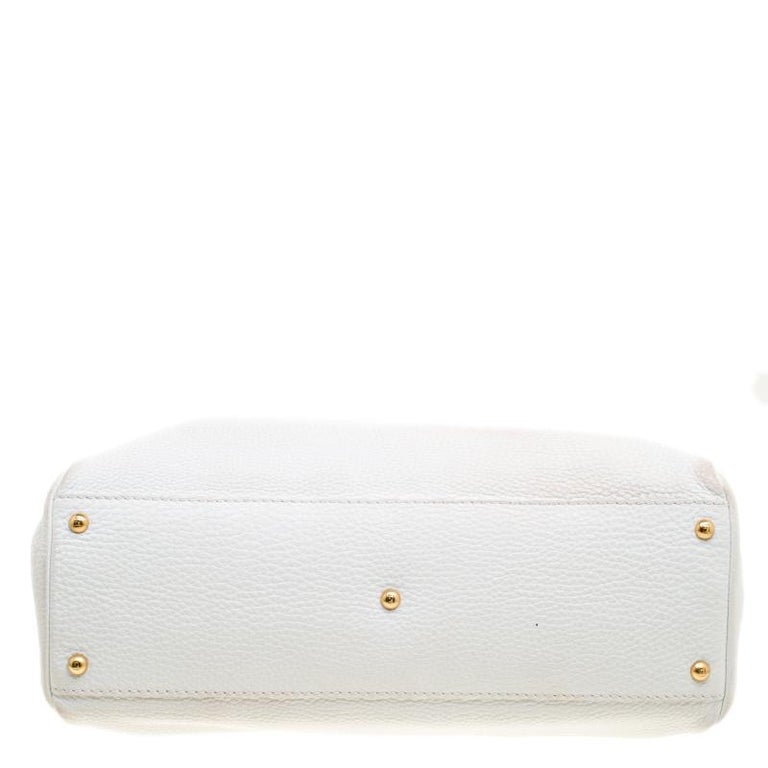 Fendi White Leather Large Peekaboo Top Handle Bag For Sale at 1stDibs