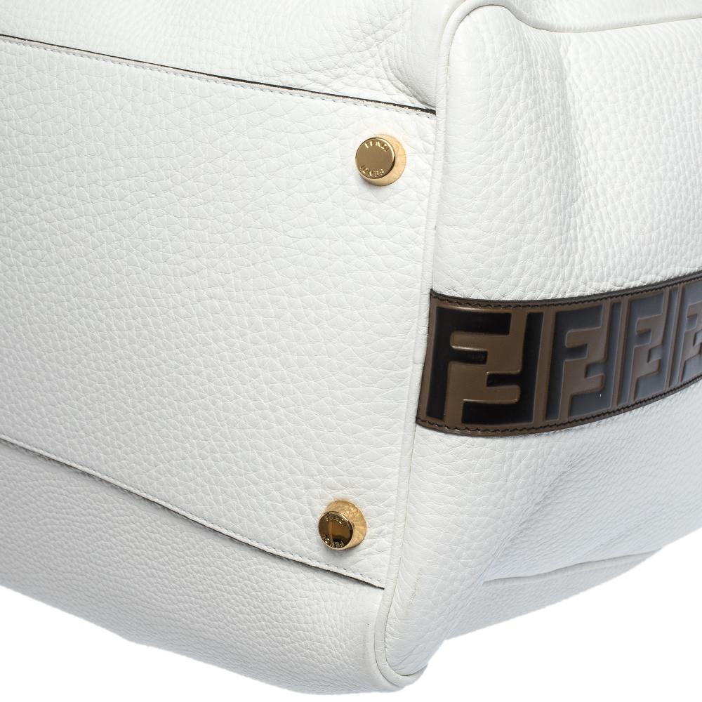 Gray Fendi White Leather Logo Mania Weekender Bag