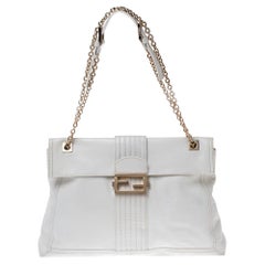 Fendi White Leather Maxi Baguette Flap Shoulder Bag