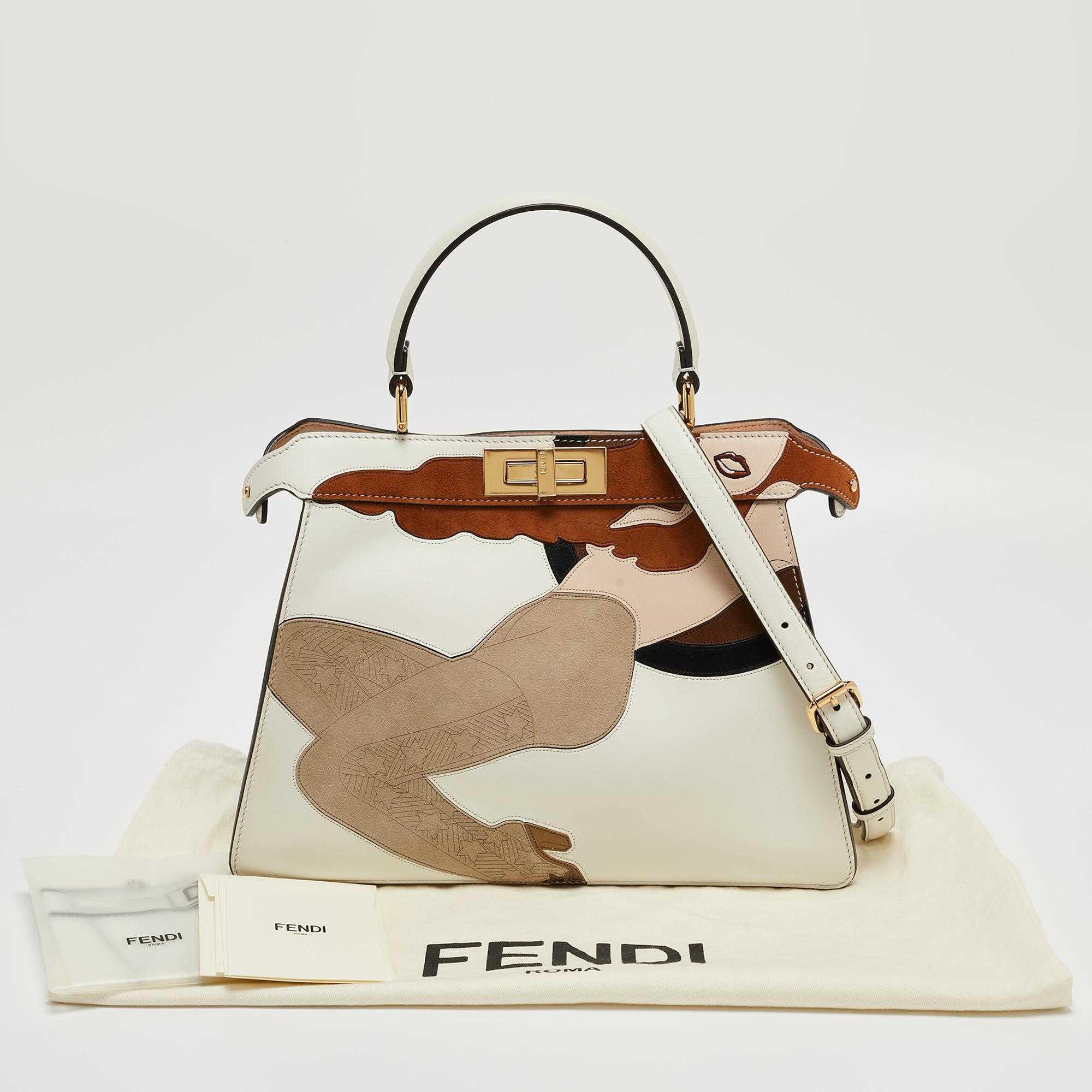 Fendi White Leather Medium Inlay Peekaboo ISeeU Top Handle Bag In Excellent Condition In Dubai, Al Qouz 2