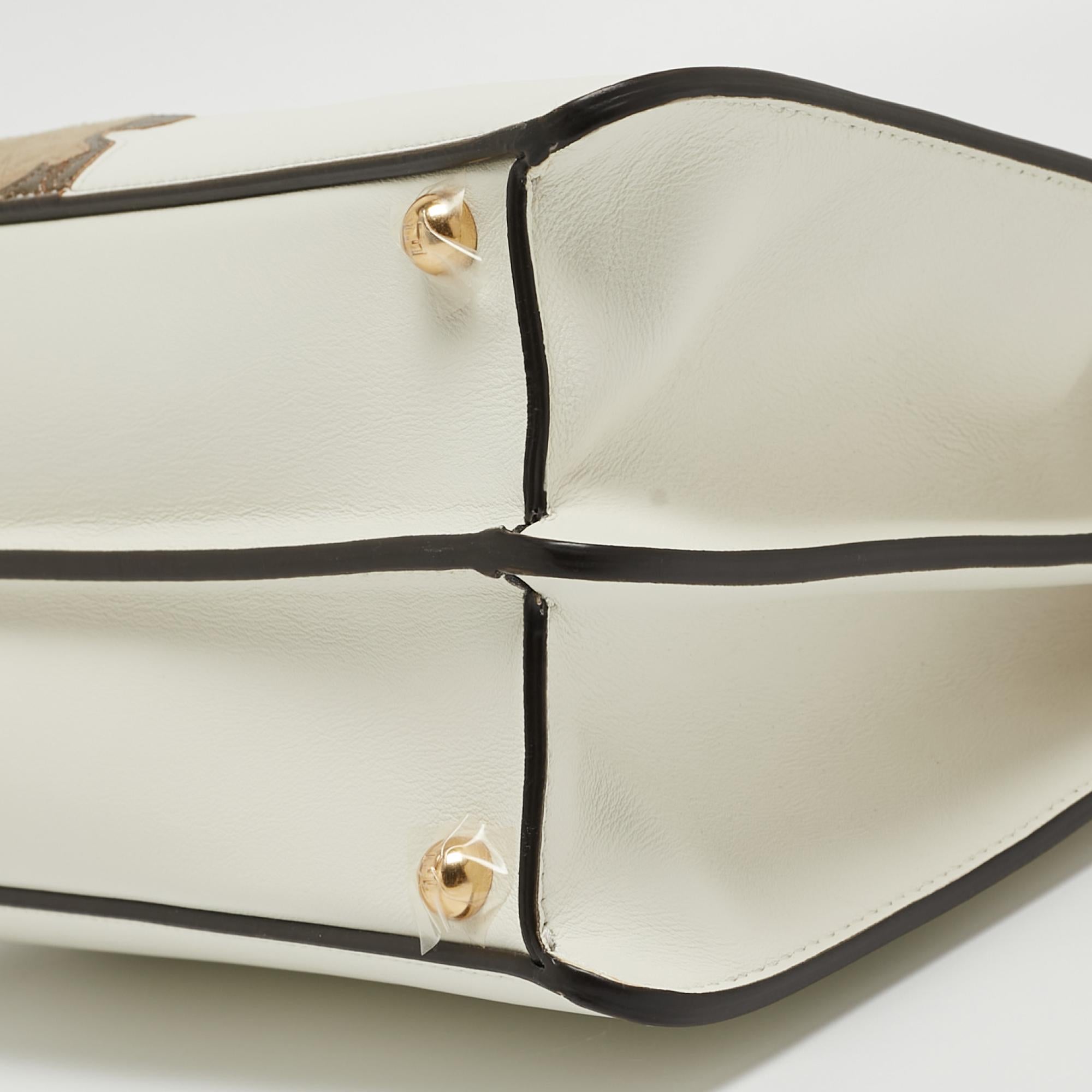 Fendi White Leather Medium Inlay Peekaboo ISeeU Top Handle Bag 2