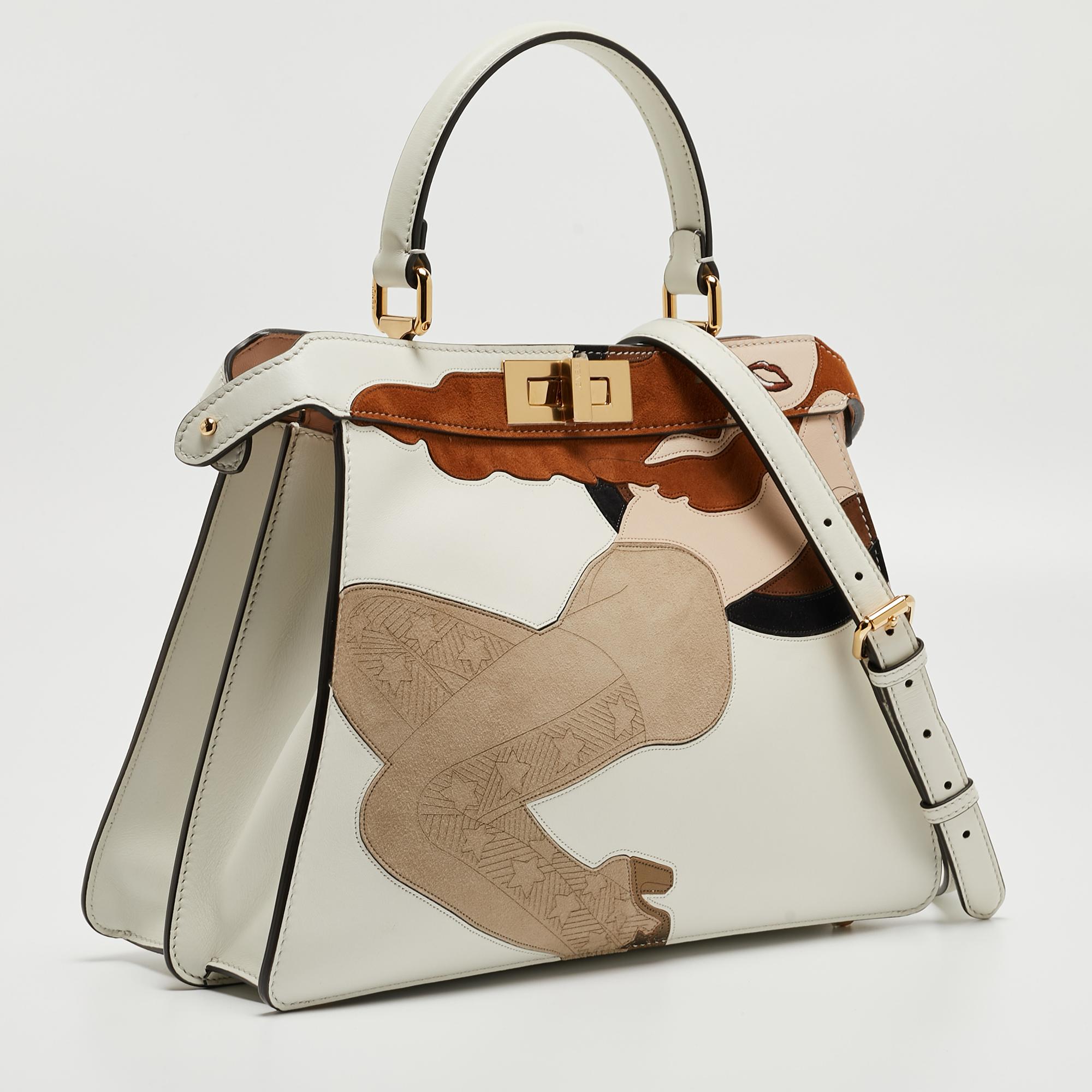 Fendi White Leather Medium Inlay Peekaboo ISeeU Top Handle Bag 5