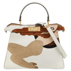 Fendi White Leather Medium Inlay Peekaboo ISeeU Top Handle Bag